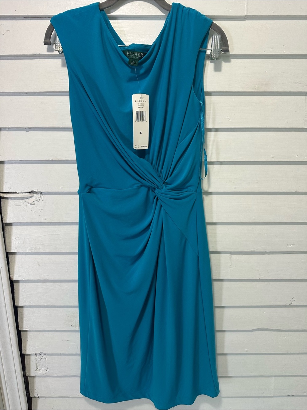 Lauren Ralph Lauren Teal Twist-Front Midi Dress size6 NWT